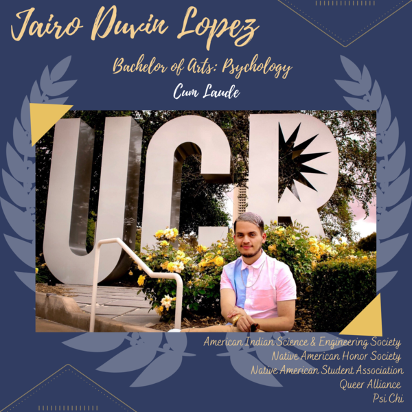 Jairo Duvin Lopez sits in front of the iconic UCR letters