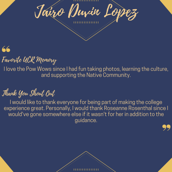 A written thank you to supporters from UCR student Jairo Duvin Lopez