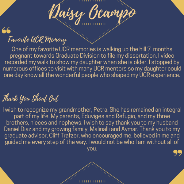 A written thank you to supporters from UCR graduate Daisy Ocampo