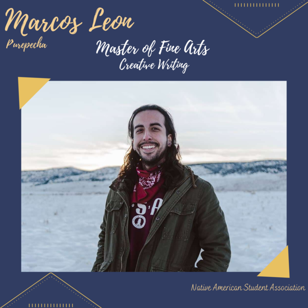 UCR Master of Fine Arts (Creative Writing) graduate, Marcos Leon, stands in front of a snowy bank