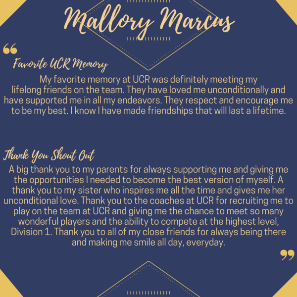 UCR and NASP graduate Mallory Marcus shares her thanks to supporters