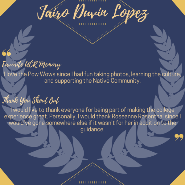 A written thank you to supporters from UCR student Jairo Duvin Lopez