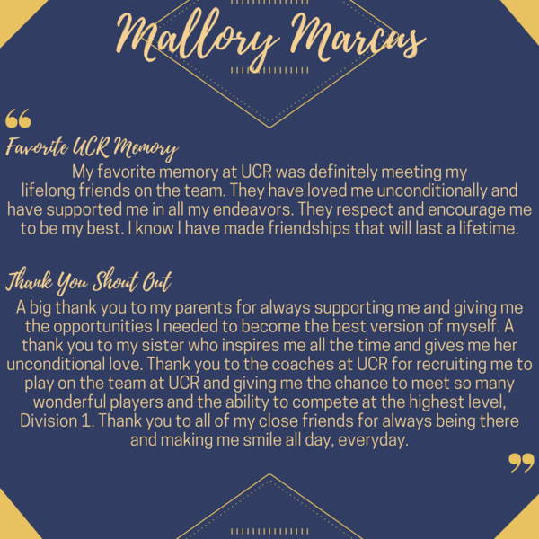 A written thank you to supporters from UCR graduate Mallory Marcus