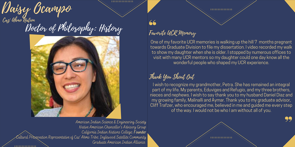 Doctoral candidate Daisy Ocampo shares a favorite UCR memory and thank you shout out