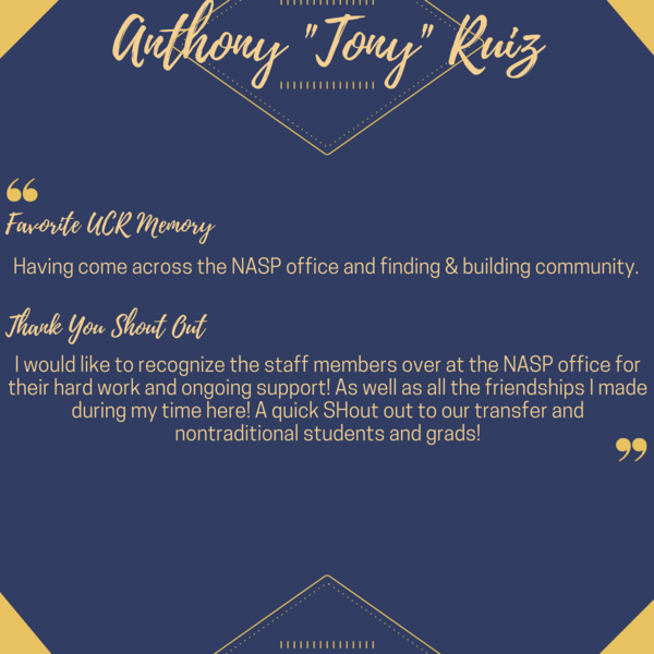 A written thank you to the NASP staff from UCR student Anthony "Jony" Ruiz