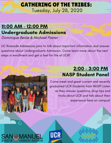 Description of two Gathering of the Tribes events: Undergraduate Admissions and NASP Student Panel