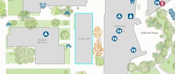 A map of UCR's Costo Hall, which houses NASP and other ethnic & gender program offices