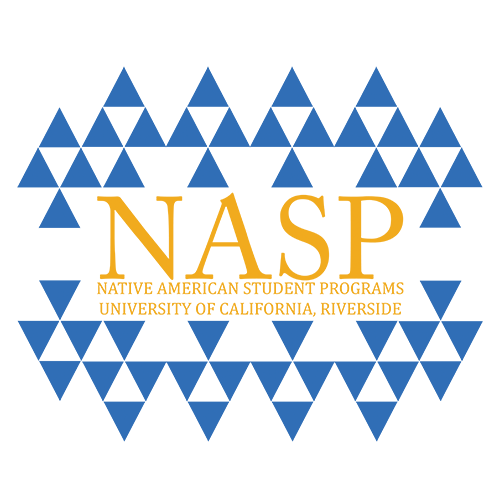 Native American Student Programs blue and gold logo featuring a tribal pattern